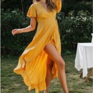 Elegant Yellow Wrap Dress